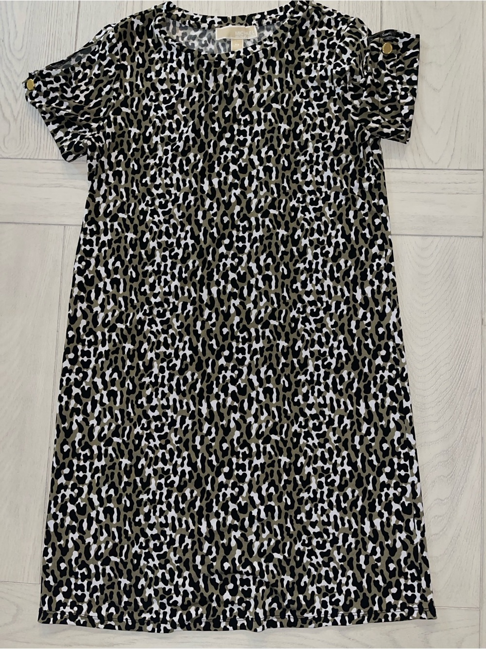 MICHAEL Michael Kors Olive, Black & White Leopard Print Tee Dress